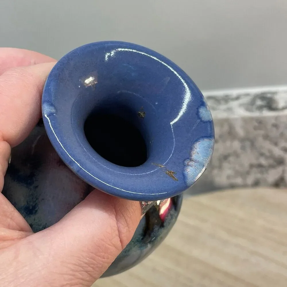 Vintage Signed Miniature Glazed Ceramic Vase - Studio Pottery - Small 3.5 Inch